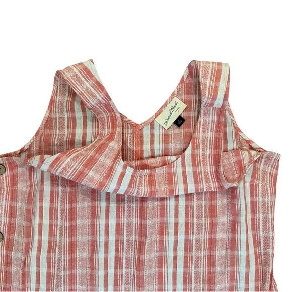 Women's Small Cotton Plaid Casual Raw Hem Sleeveless Mini Striped Vacation Dress - Picture 3 of 4